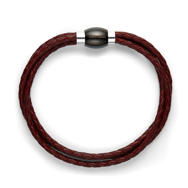 Thomas & George Brown Leather 3 PLY Bracelet - Round Braided Bolo