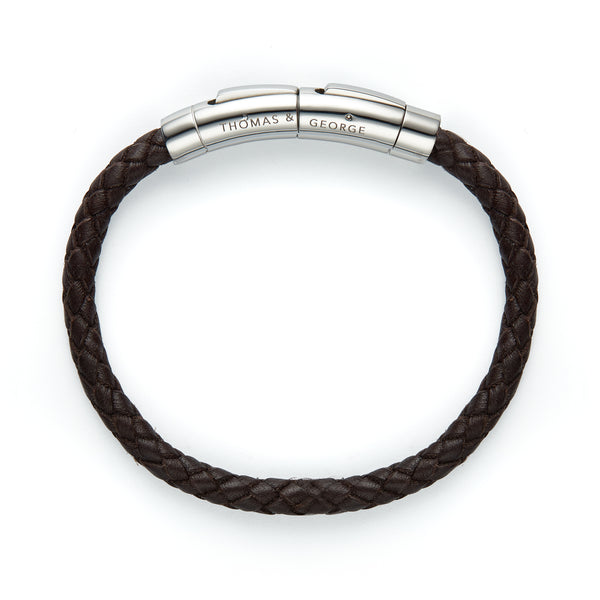 Thomas & George Brown Leather Bolo Bracelet with Silver Clasp