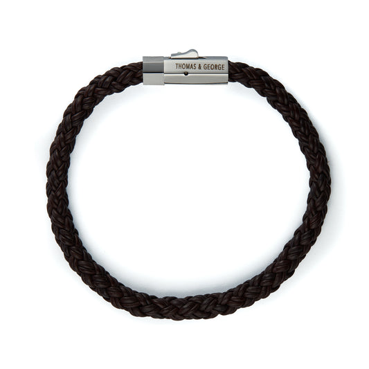 Thomas & George Dark Brown Leather Bracelet - Round Braided Bolo