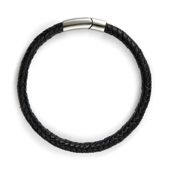 Thomas & George Black Leather Oval Bolo Bracelet with Silver Clasp