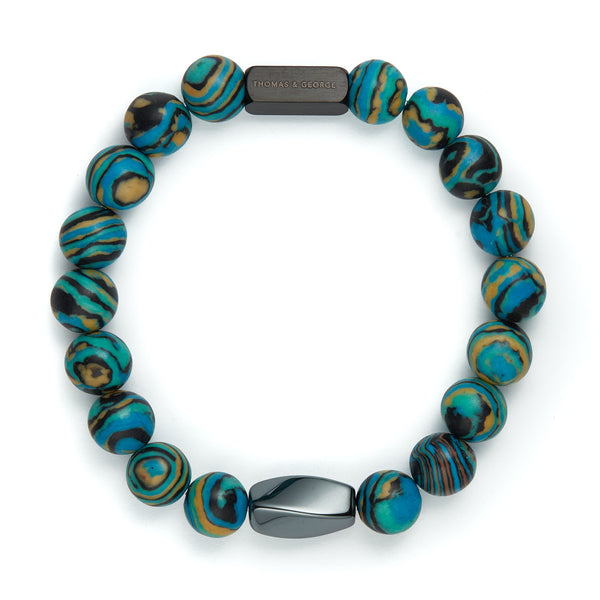 Thomas & George Men's 8mm Agate & Tiger Eye Bead Bracelet - Striking Teal and Turquoise