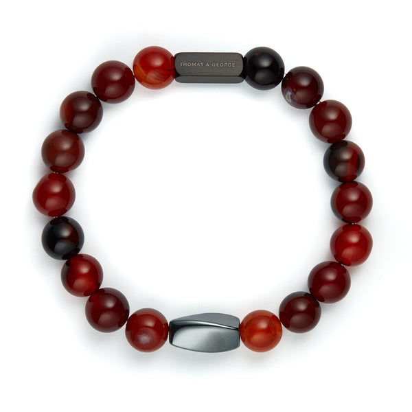 Thomas & George Men's 8mm Agate & Tiger Eye Bead Bracelet - Rich Red