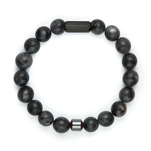 Thomas & George Men's 8mm Agate & Tiger Eye Bead Bracelet - Black Effect