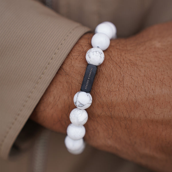 Thomas & George Men's 8mm Agate & Tiger Eye Bead Bracelet - White Effect