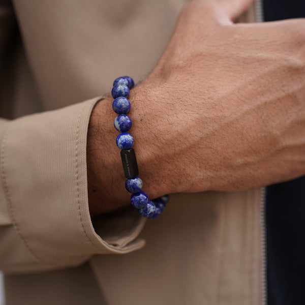 Thomas & George Men's 8mm Agate & Tiger Eye Bead Bracelet - Blue Effect