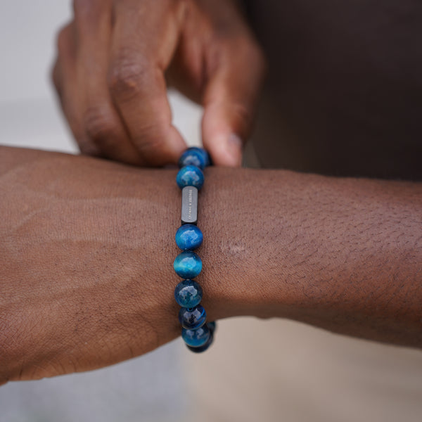 Thomas & George Men's 8mm Agate & Tiger Eye Bead Bracelet - Vibrant Blue