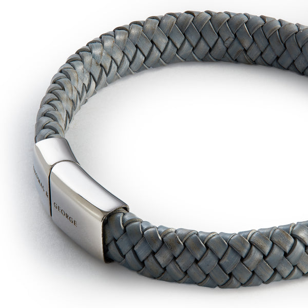 Thomas & George Grey Leather Oval Bolo Bracelet with Silver Clasp