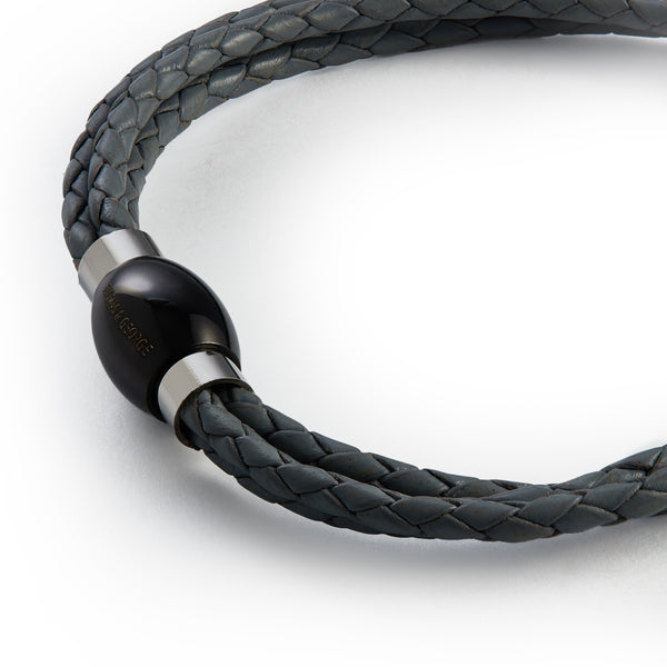 Thomas & George Grey Leather 3 PLY Bracelet - Round Braided Bolo