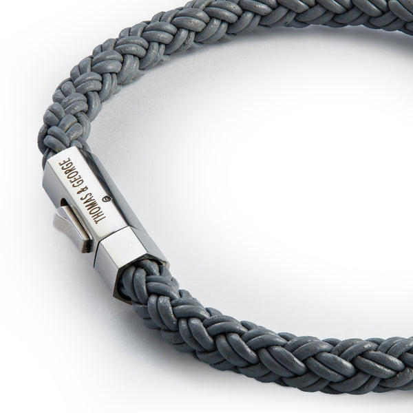Thomas & George Grey Leather Bracelet - Round Braided Bolo