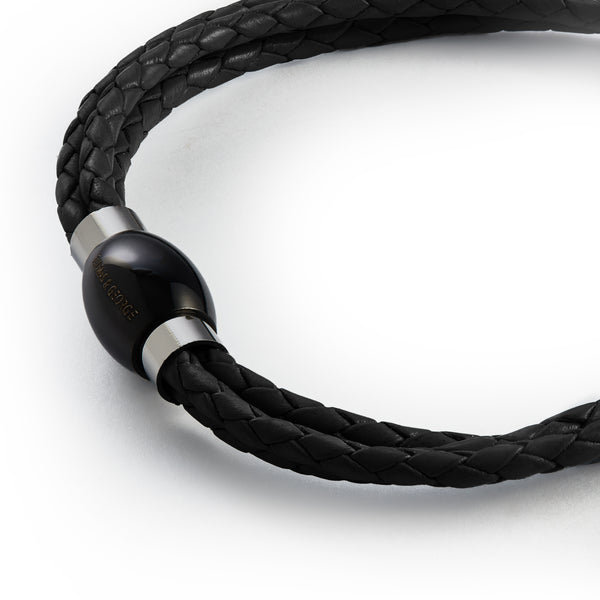 Thomas & George Black Leather 3 PLY Bracelet - Round Braided Bolo
