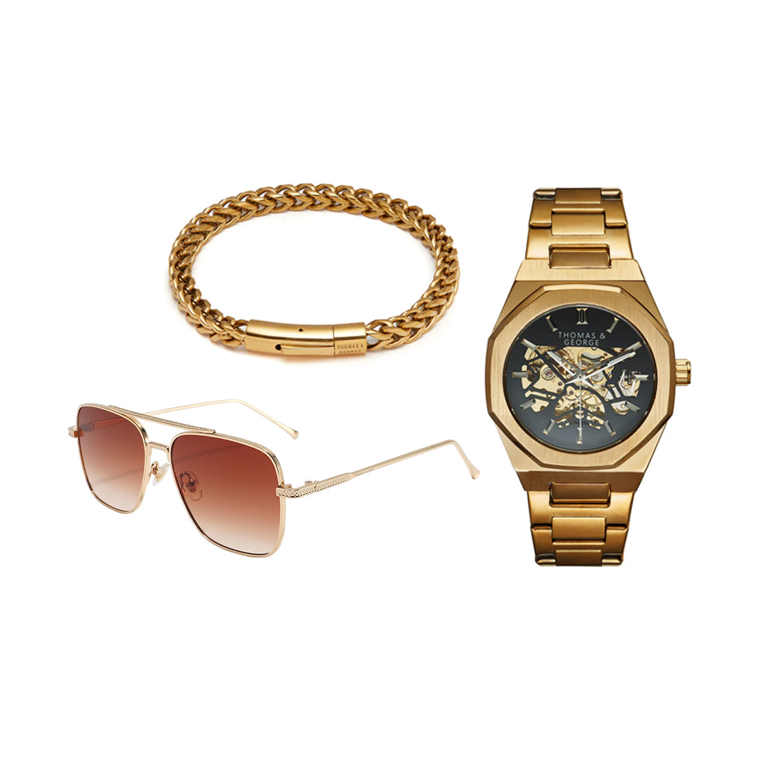 Luxury Gold Set - Watch, Chain and Sunglasses