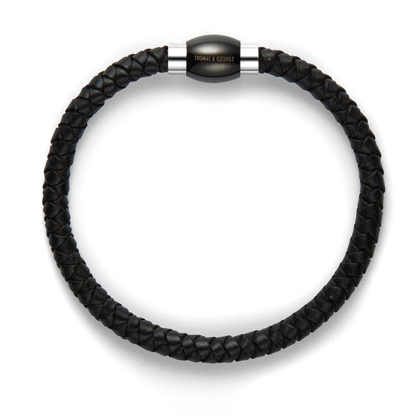 Thomas & George Black Leather Tight Bolo Bracelet