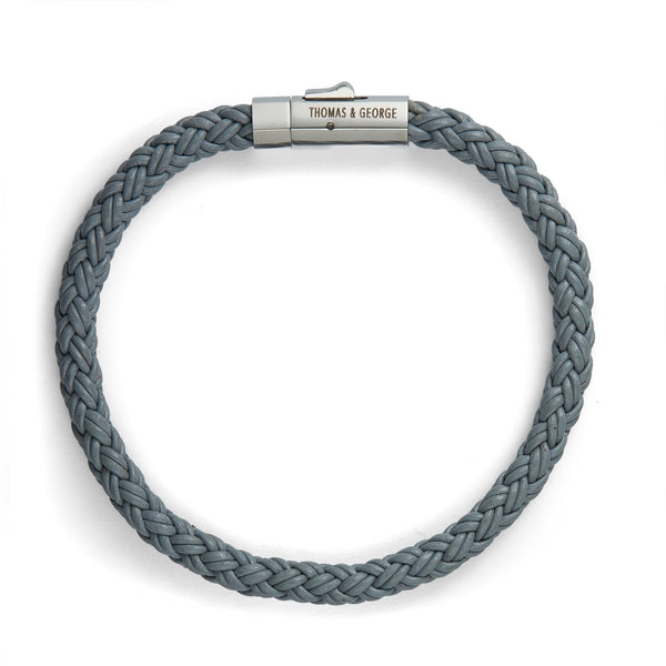 Thomas & George Grey Leather Bracelet - Round Braided Bolo