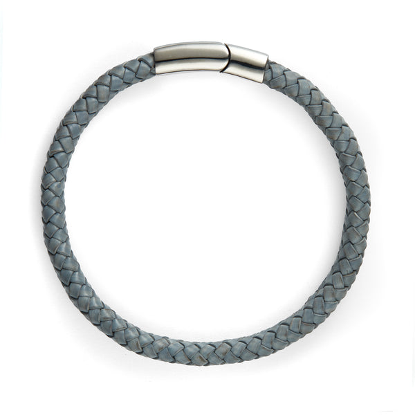 Thomas & George Grey Leather Oval Bolo Bracelet with Silver Clasp