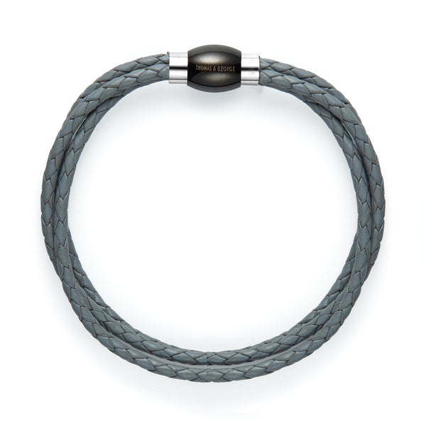 Thomas & George Grey Leather 3 PLY Bracelet - Round Braided Bolo