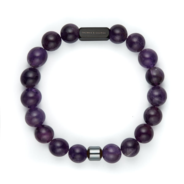 Thomas & George Men's 8mm Agate & Tiger Eye Bead Bracelet - Purple Effect