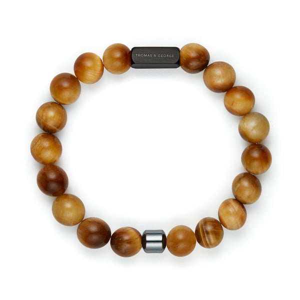 Thomas & George Men's 8mm Agate & Tiger Eye Bead Bracelet - Light Earth Effect