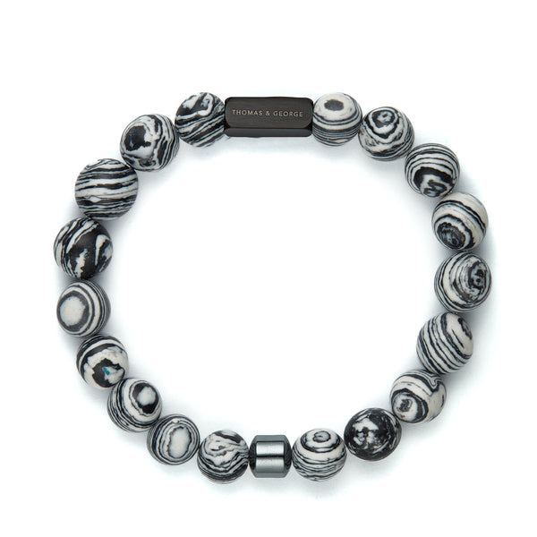 Thomas & George Men's 8mm Agate & Tiger Eye Bead Bracelet - Black and White Effect