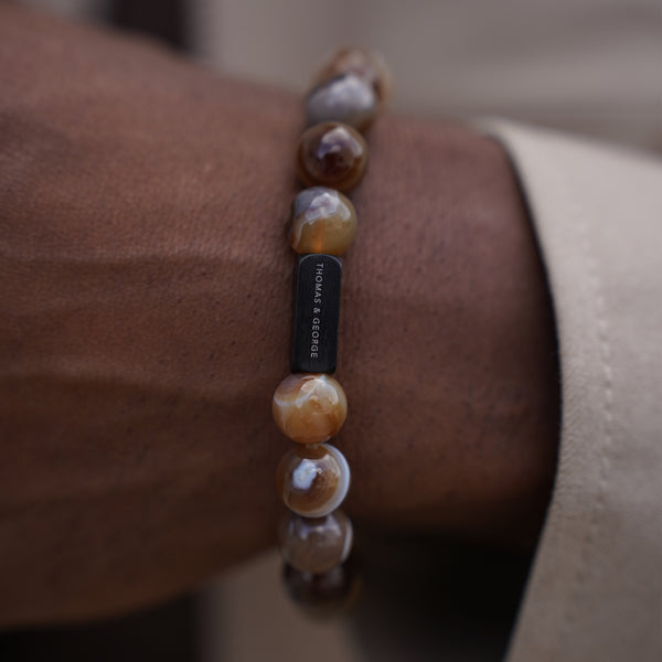 Thomas & George Men's 8mm Agate & Tiger Eye Bead Bracelet - Warm Earth