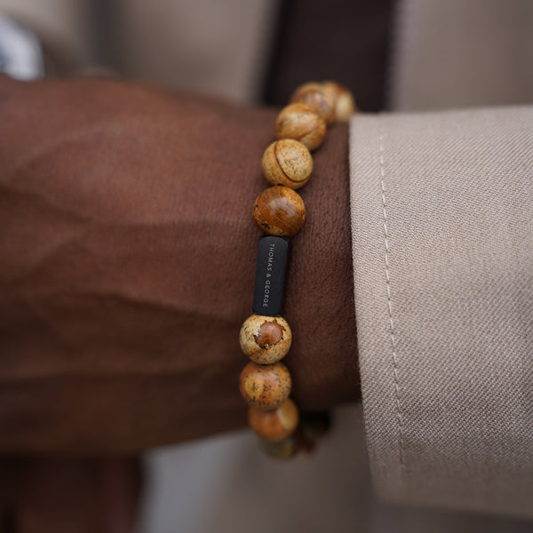 Thomas & George Men's 8mm Agate & Tiger Eye Bead Bracelet - Light Earth Effect