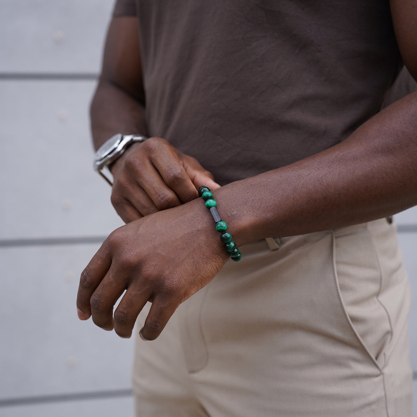 Thomas & George Men's 8mm Agate & Tiger Eye Bead Bracelet - Green Effect