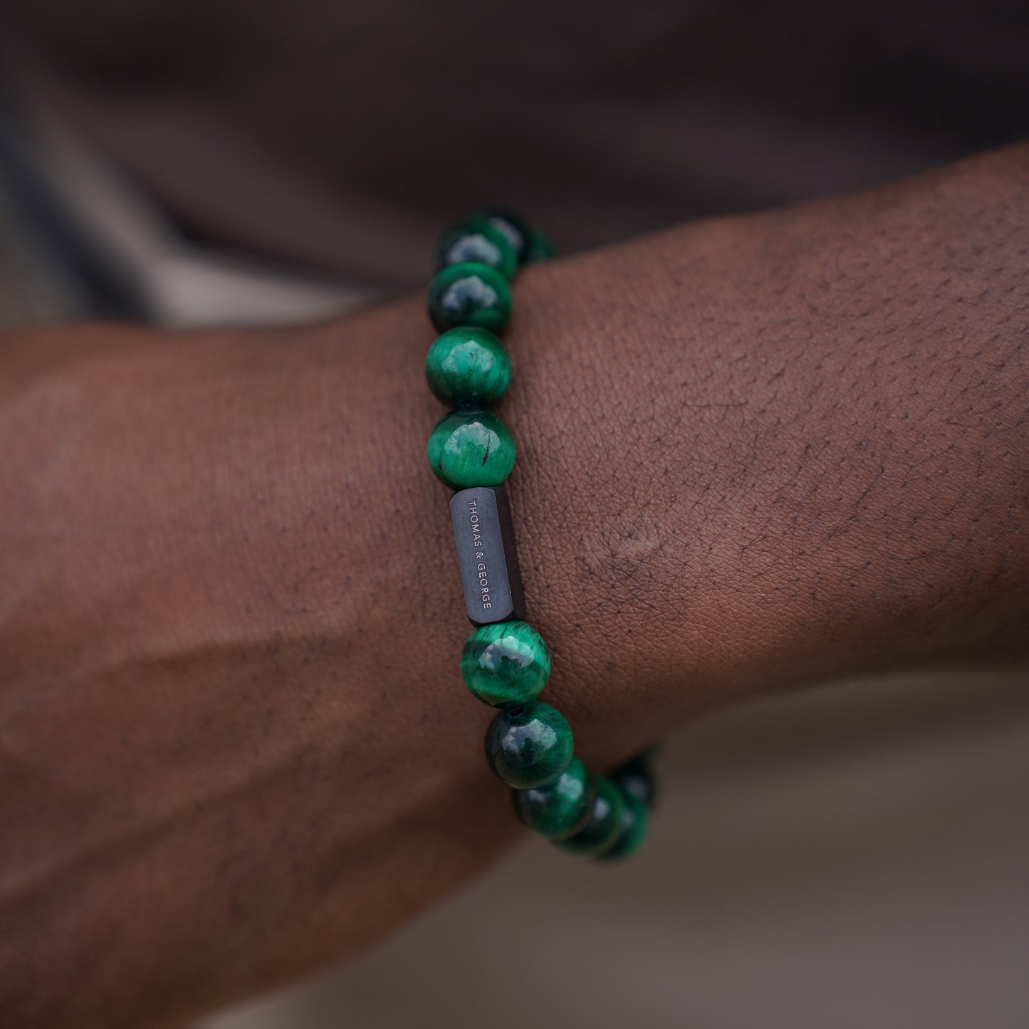 Thomas & George Men's 8mm Agate & Tiger Eye Bead Bracelet - Green Effect