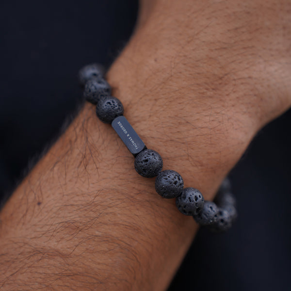 Thomas & George Men's 8mm Agate & Tiger Eye Bead Bracelet - Black Effect