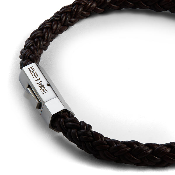 Thomas & George Dark Brown Leather Bracelet - Round Braided Bolo