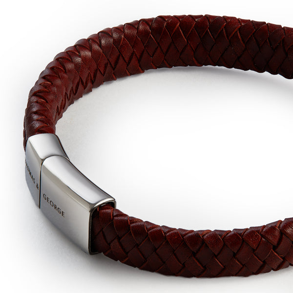 Thomas & George Brown Leather Oval Bolo Bracelet with Silver Clasp