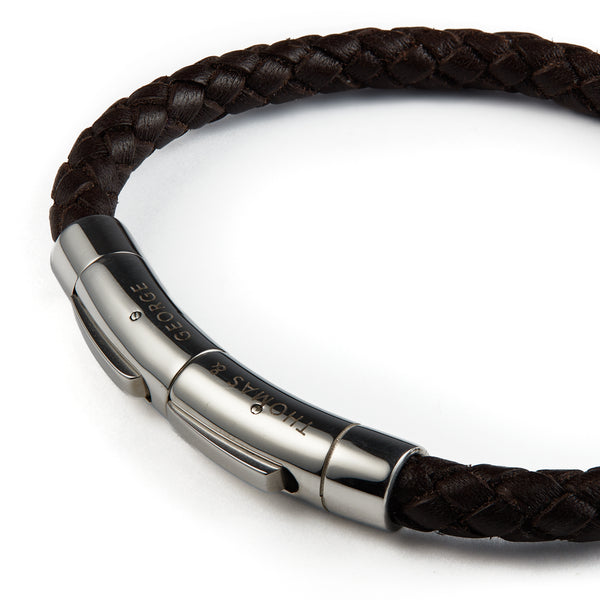 Thomas & George Black Leather Bolo Bracelet with Silver Clasp