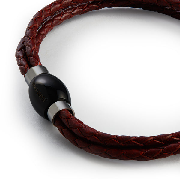 Thomas & George Brown Leather 3 PLY Bracelet - Round Braided Bolo
