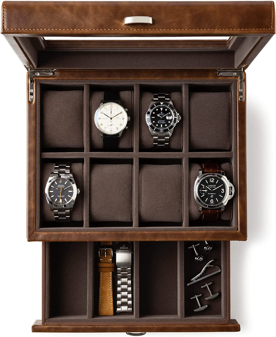 Faux 8-Grid Leather Watch Display Case