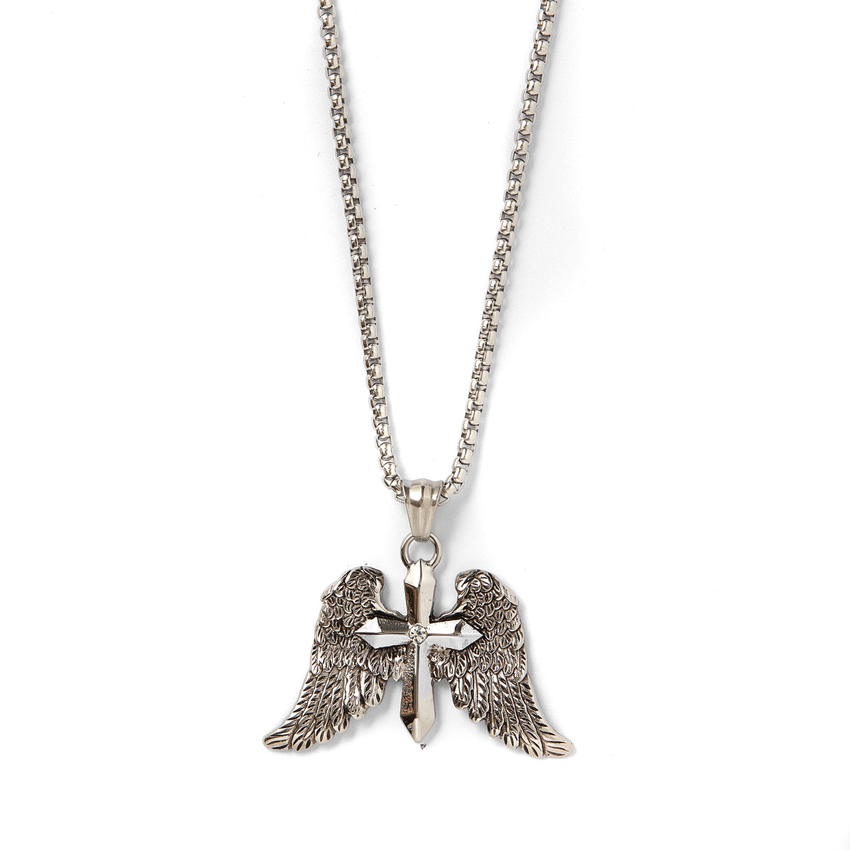 & Winged Cross Pendant Necklace Angel Wings Neckchain