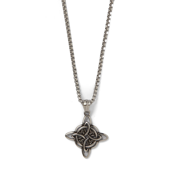 Thomas & George Celtic Four Point Knot Gold Pendant Neckchain – Quaternary Star Medallion
