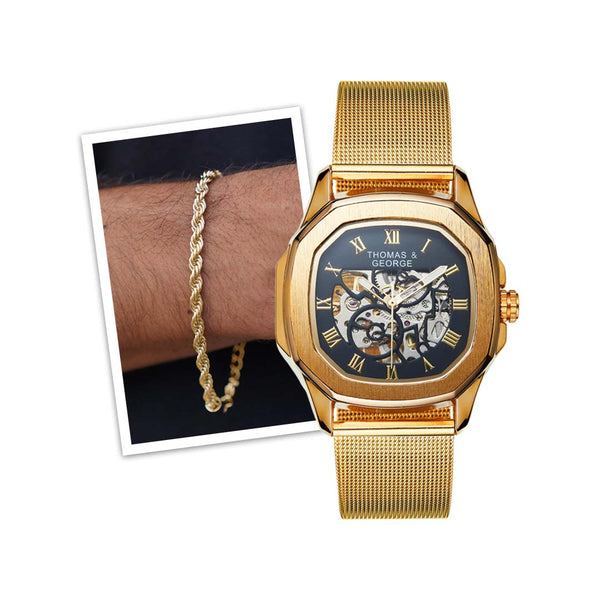 Berlin Gold Watch & Gold Rope Bracelet Bundle