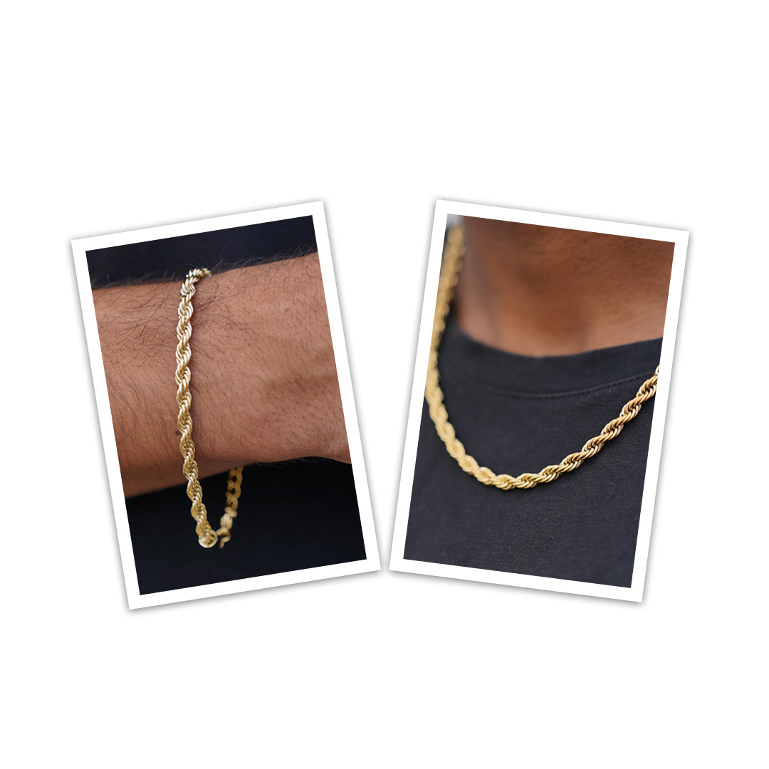 Gold Rope Chain Necklace & Bracelet Bundle