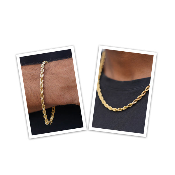 Gold Rope Chain Necklace & Bracelet Bundle